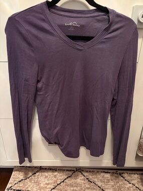 Eddie Bauer Plum V-Neck Long Sleeve Top